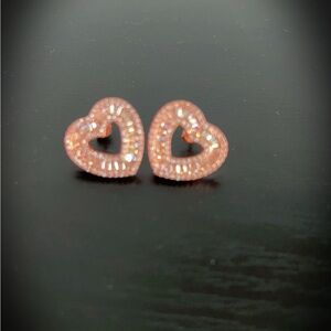 Ornate Pink Heart Earrings with Intricate Design